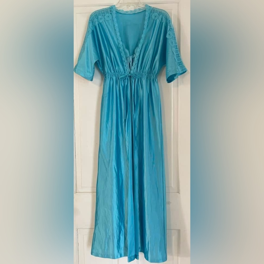 Vintage aqua silky nightgown.